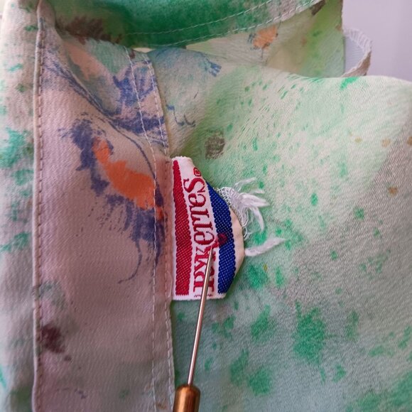 Vintage 70's Medium Sheer Floral Button-Down Blouse Long Sleeve Retro Pykettes - Picture 3 of 10